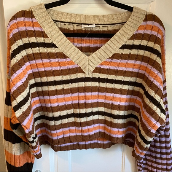 Urban Outfitters Y2K Mixed Stripe V-Neck Cropped Knit Sweater, Size Medium - Picture 8 of 9